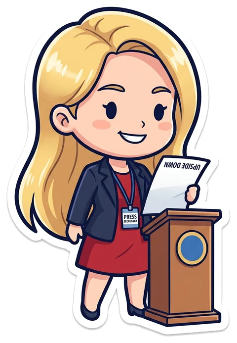 Katie Saccharia, Donny's press secretary, at the podium reading a paper upside down
