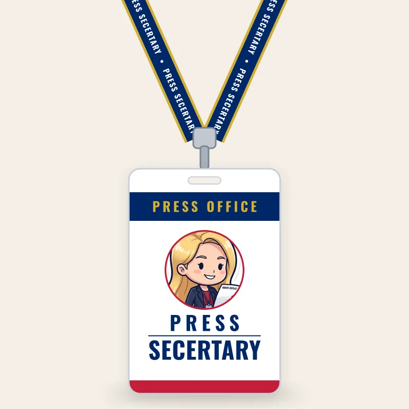 "PRESS SECERTARY" Lanyard, a mockup photo.