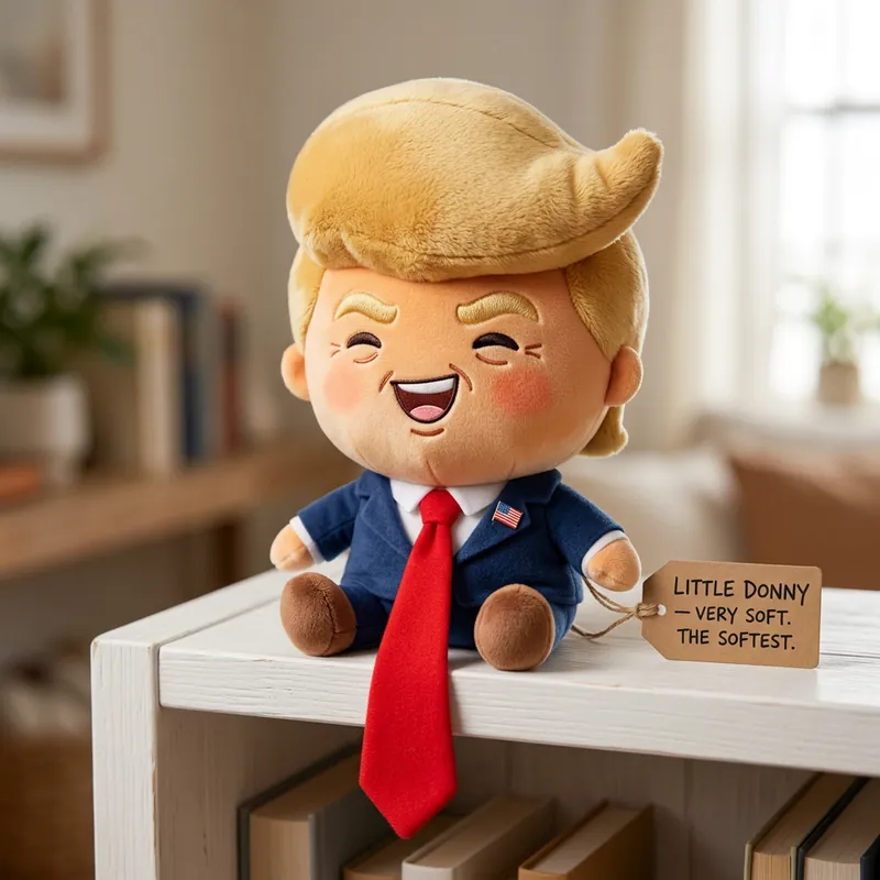 Little Donny Plush, a mockup photo.