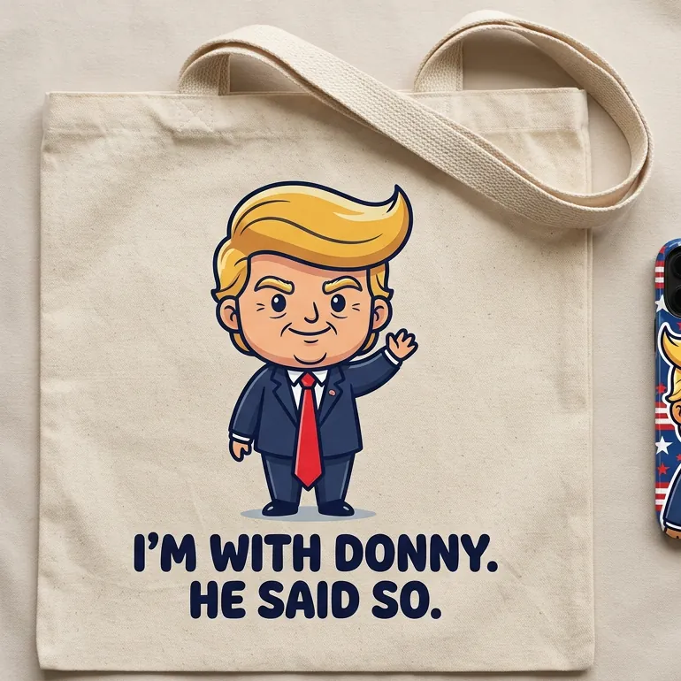 "I'm With Donny" Tote, a mockup photo.